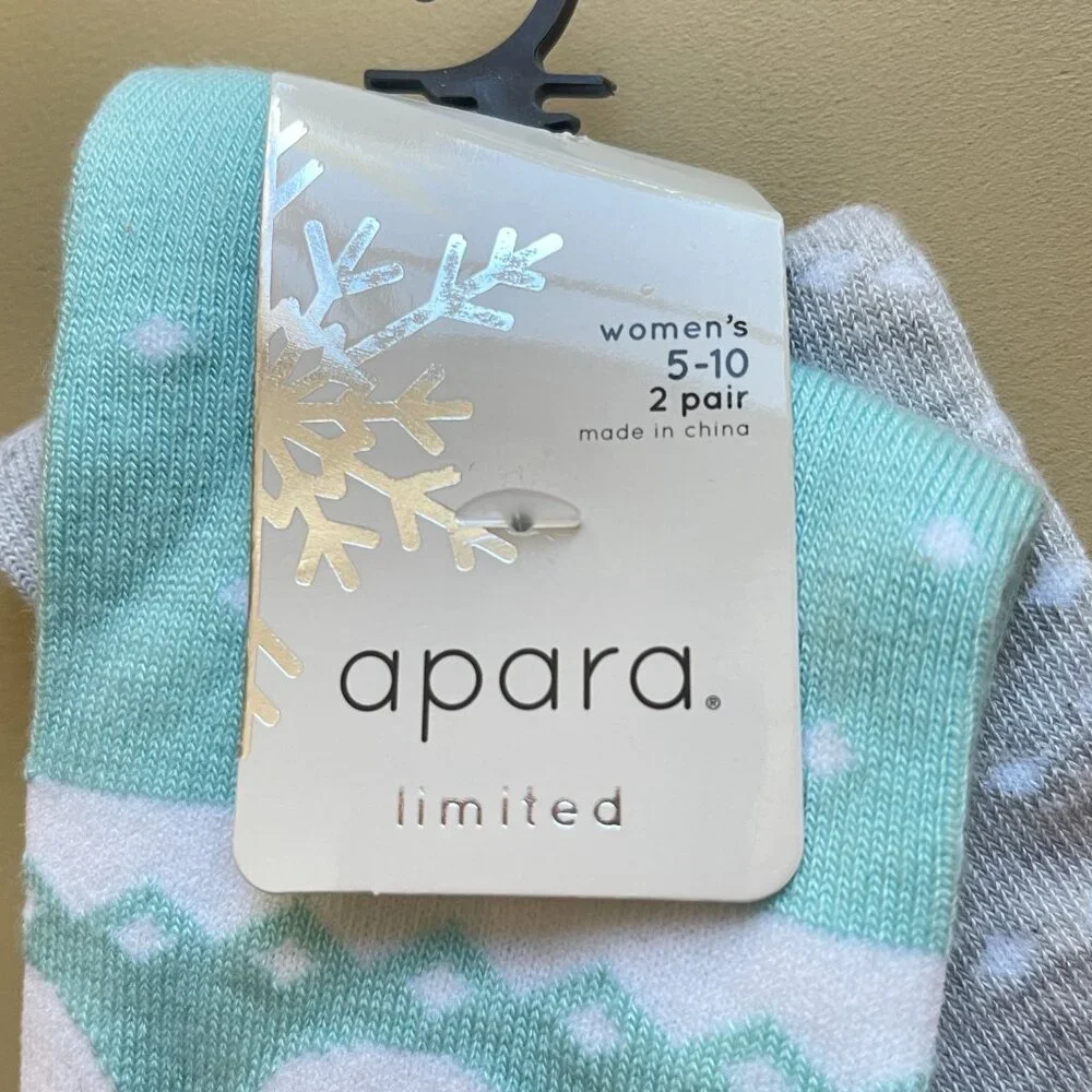 New Apara Socks Set of 2 Pair Blue Snowman Gray Winter Christmas Holiday NWT